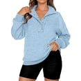 thumbnail image 5 of Sweatshirt for Women Oversized Casual Long Sleeve Button Henley Neck Pullover Tops Fashion Outfits Clothes Light Blue L, 5 of 5