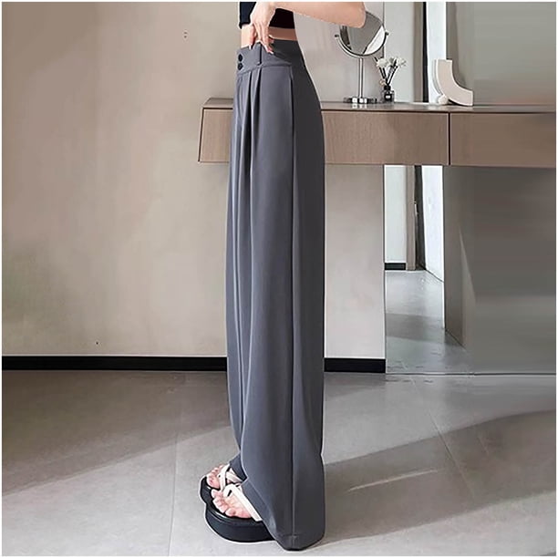 Mceream Women Plus Size Long Pants Loose Pockets Wide Leg Trousers