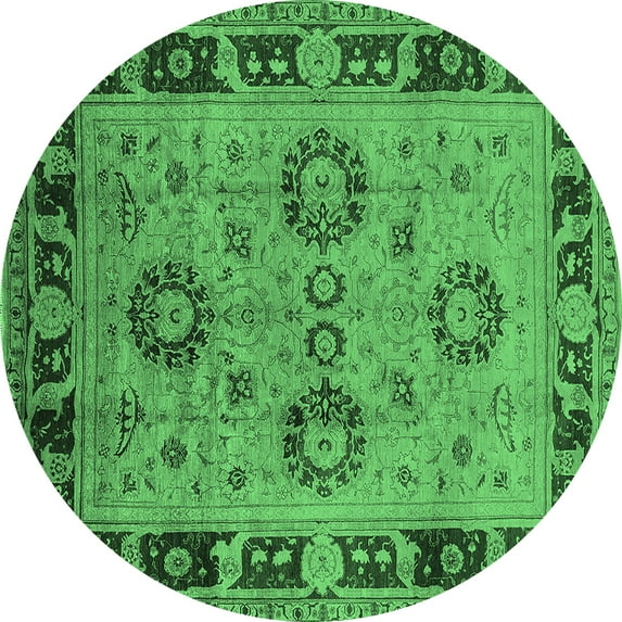 Ahgly Company Indoor Round Oriental Emerald Green Industrial Area Rugs, 7' Round