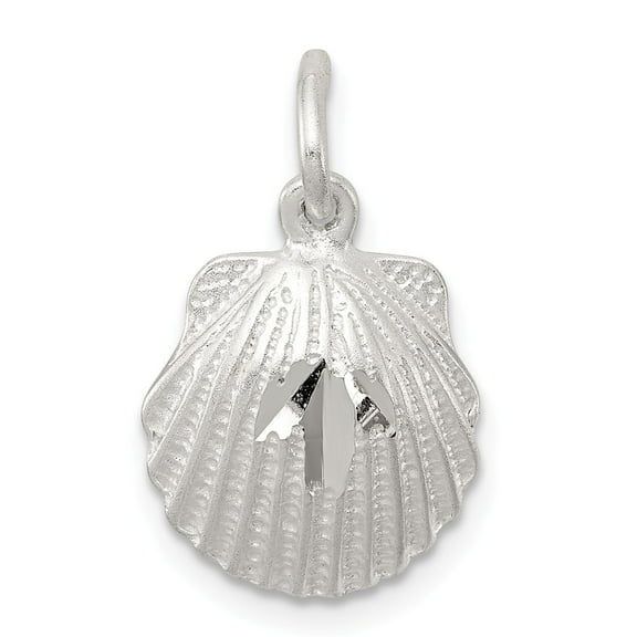 White Sterling Silver Charm Pendant 15 mm 13 Diamond-Cut Shell
