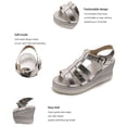 thumbnail image 6 of Rokment Platform Wedge Gladiator Sandals for Women 2026 Classic Vintage Casual Metallic Leather Open Toe Ankle Strap Chunky High Heels Fisherman Dressy Summer Shoes Roman Beach Silver Size 9, 6 of 8