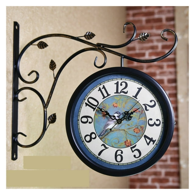 Horloge Murale Rétro Double Face Aspect Antique pour Décoration Murale Extérieure Bureau