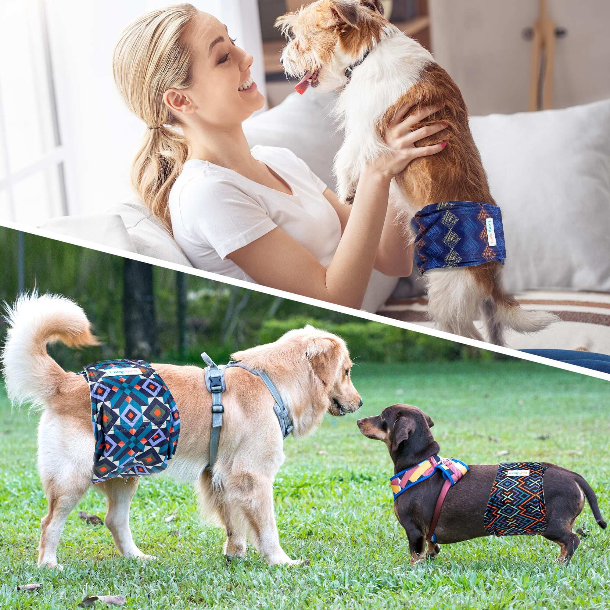 Langsprit Male Belly Bands for Dogs (Pack of 3) - High Absorbing Dog Wraps Male Washable - Reusable Male Dog Diapers,Black,XL