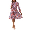 thumbnail image 2 of INSPIRE CHIC Vestidos de Cuello Atado para Mujeres, Vestido Vintage Floral de Manga Larga de Chiffon con Cinturón en Rojo, 2 of 5