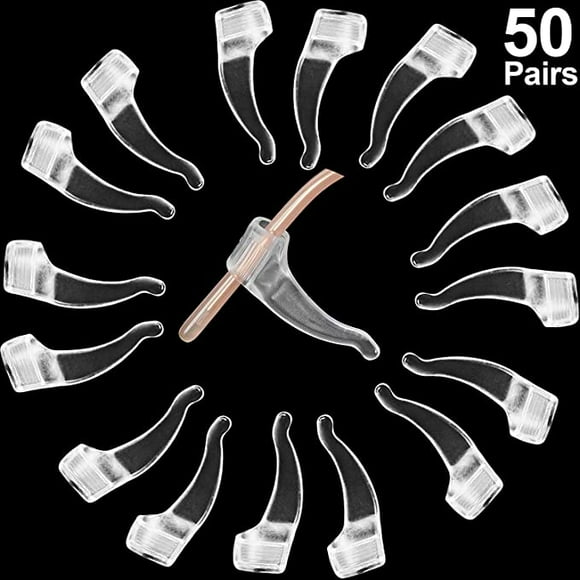 50 paires de lunettes claires avec poignée Sonore Porte-Luettes silicone anti-dérapant lunettes crochets lunettes crochets de poignée d'oreille pour empêcher les lunettes de glisser