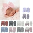 thumbnail image 2 of ZUARFY Newborn Baby Hospital Hat & Mitten Set,Boy Girl Infant Stripe Cap with Large Bow, 2 of 19