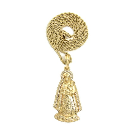 Stone Stud Virgin Mary Holding Baby Jesus Pendant with 2mm 24