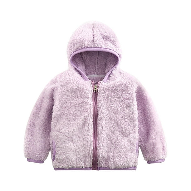 Lolmot Toddler Baby Boys Girls Solid Color Plush Cute Winter Keep Warm  Hoodie Coat Jacket 