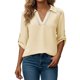 thumbnail image 2 of Camisetas de Cuello en V de Manga Larga para Mujeres Blusas Casuales Vestidas con Cuello de Encaje Hueco, 2 of 9