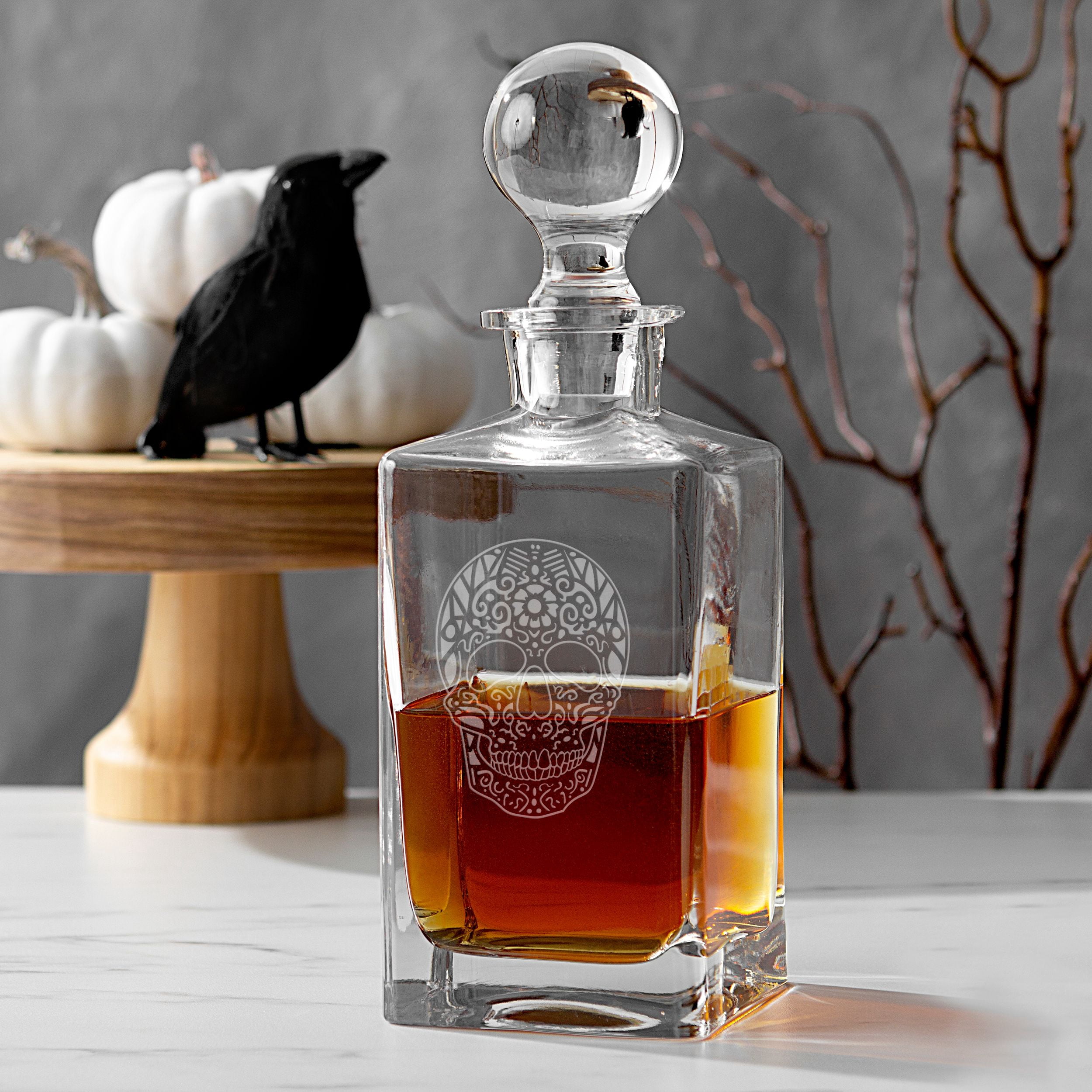 Sugar Skull 32 oz. Square Whiskey Decanter