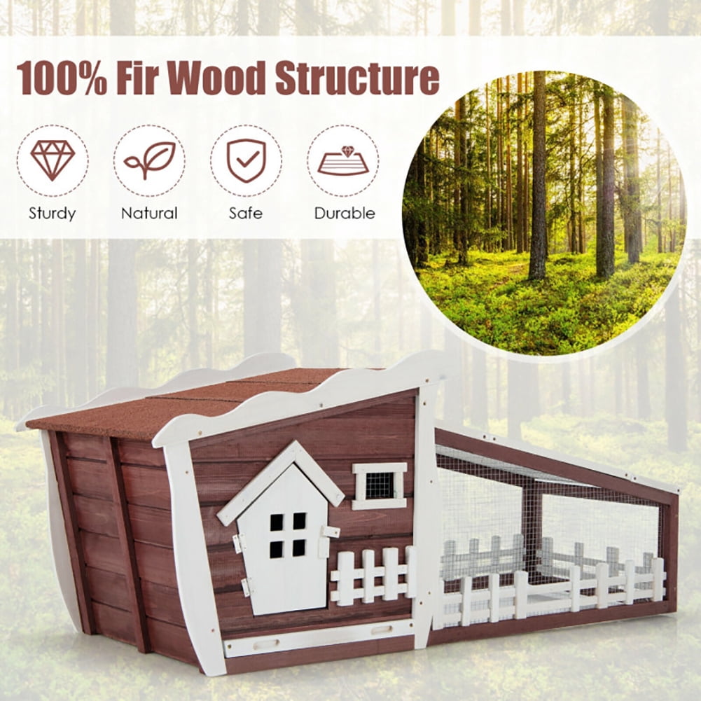 62 Inch Wooden Rabbit Hutch with Pull Out Tray-Red, Rabbit Hutch for Cats, Rabbits, Bunnies, Guinea Pigs