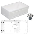 thumbnail image 6 of Gourmetier KGKFA331810LD Arcticstone 33-Inch Solid Surface White Stone Apron-Front Single Bowl Farmhouse Kitchen Sink with Strainer and Grid in Matte White/Brushed, 6 of 7