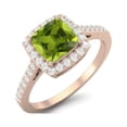 thumbnail image 2 of 1.05 Ctw Cushion Peridot 925 Sterling Silver Rose Vermeil Solitaire Halo Women Valentines Day Gifts Ring, 2 of 3