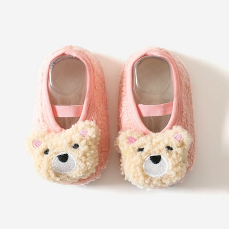 

NECHOLOGY Girls Glitter Shoes Boys And Girls Cartoon Character Pattern Warm Toddler Shoes Indoor Floor Socks Non 3 Month Pink 2 Years
