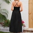 thumbnail image 4 of Robes d'Été à Bretelles Spaghetti pour Femmes Décontractées Sans Manches à Col en V avec Découpes, Fente Haute, Robe Maxi de Plage avec Poches, 4 of 7