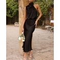 thumbnail image 6 of BTFBM Cocktail Dresses for Women Summer Satin Silk Sleeveless Mock Neck Maxi Wedding Guest Dress Spring Outfits, 6 of 9