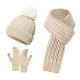 thumbnail image 2 of Set de guantes de bufanda para sombrero de invierno de mujer - Gorro de punto de 3 piezas, bufanda larga y guantes de pantalla táctil - Negro, blanco, gris, rosa beige, 2 of 6