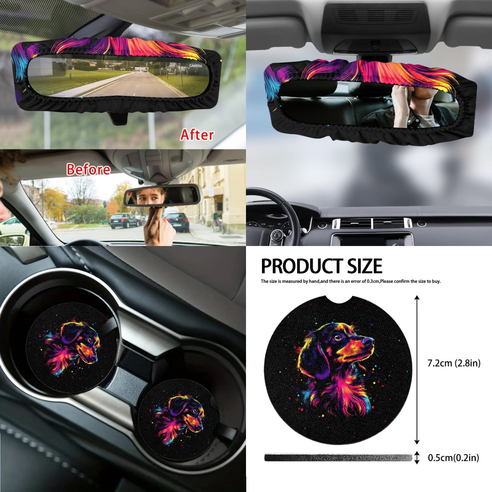 Jeiento Dachshund 14 PCS Car Seat Covers Set for Women Men with Steering Wheel Cover Seat Belt Covers Trash Bin Rear View Mirror Cover Car Armrest Cover Cushion Coasters Gear Shift Knob Cover