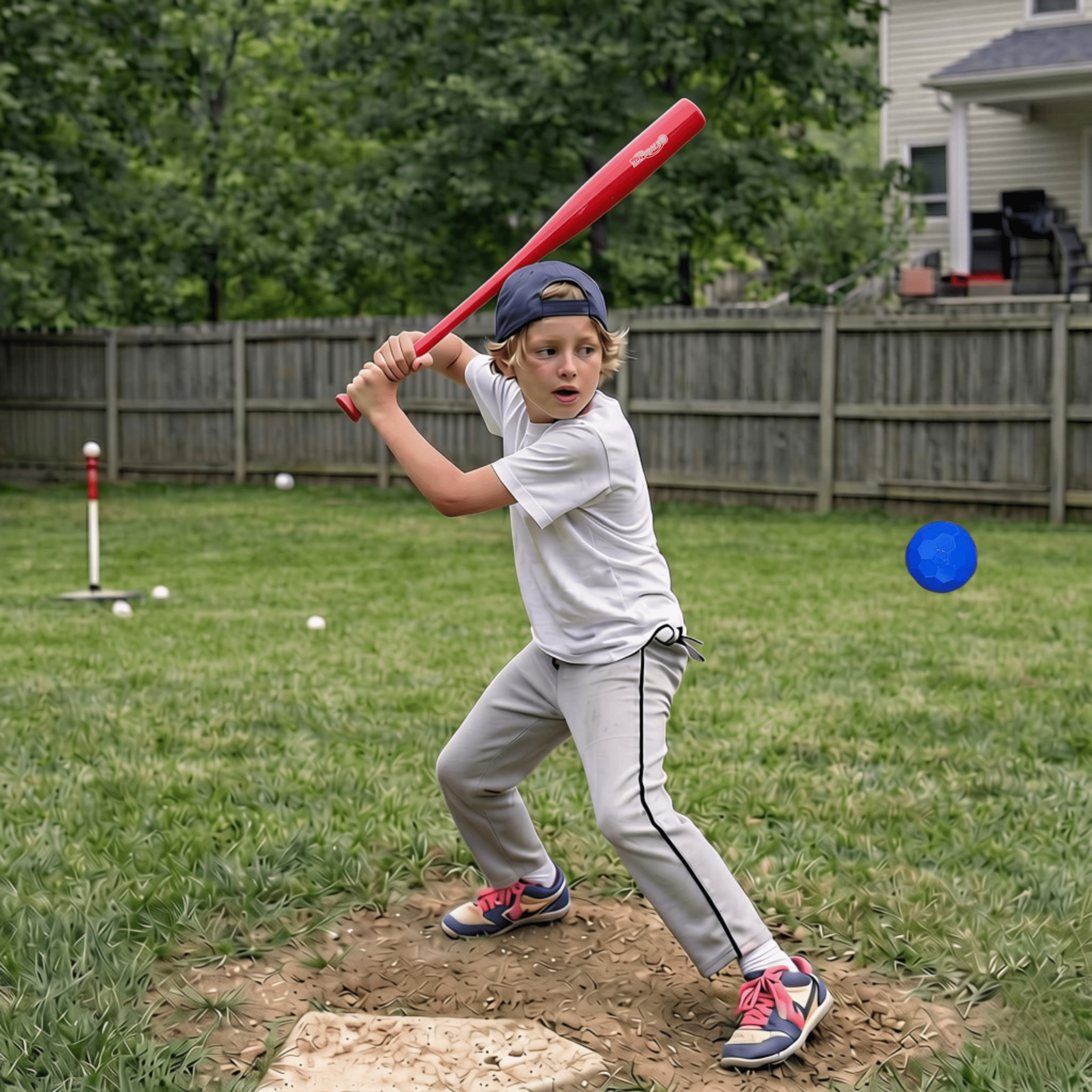 Blitzball Kids’ Red Plastic Bat & 2 Blue Balls Outdoor Baseball Play Set