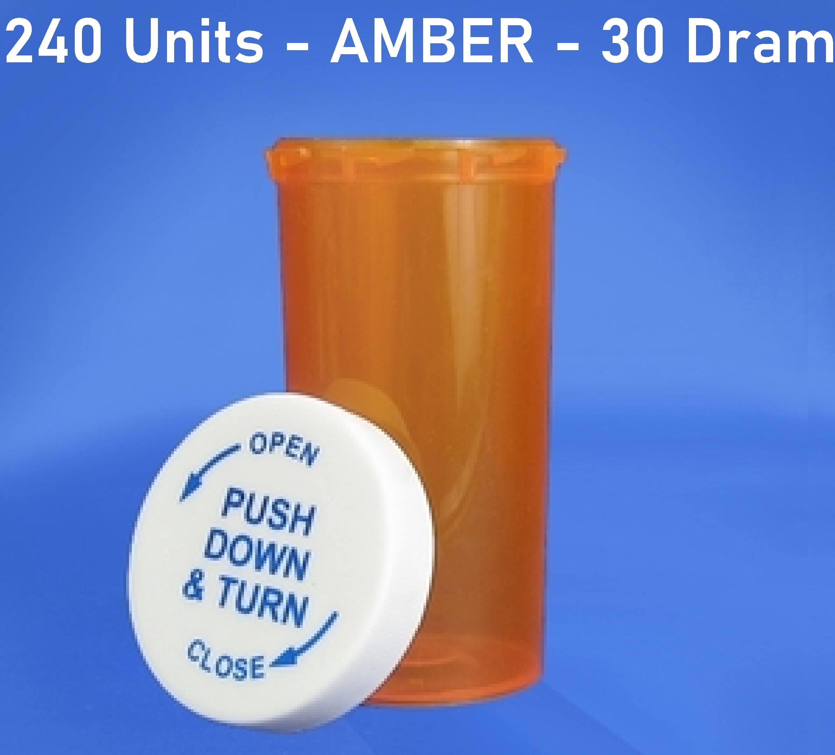 Pharmacy Prescription Vials, Amber Child Resistant Medicine Bottle, 30 Dram Push Down Caps, Caps Included, Pack of 240 (Pill Container, Pharmacy Bottle, Pharmacy Container) by Sponix BioRx