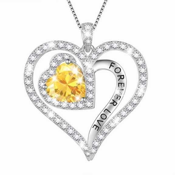 Beautlace Forever Love Heart Necklace,925 Sterling Silver Birthstone Heart Pendant Necklace Jewelry Birthday Christmas Valentines Mother's Day Gifts for Women Mom -November