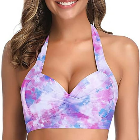 Aboser Women Lace Up Bikini Top Push Up Swim Tops Halter Retro Bathing Suit Top Padded Swimsuit Tops Only Swimsuit Tops Women