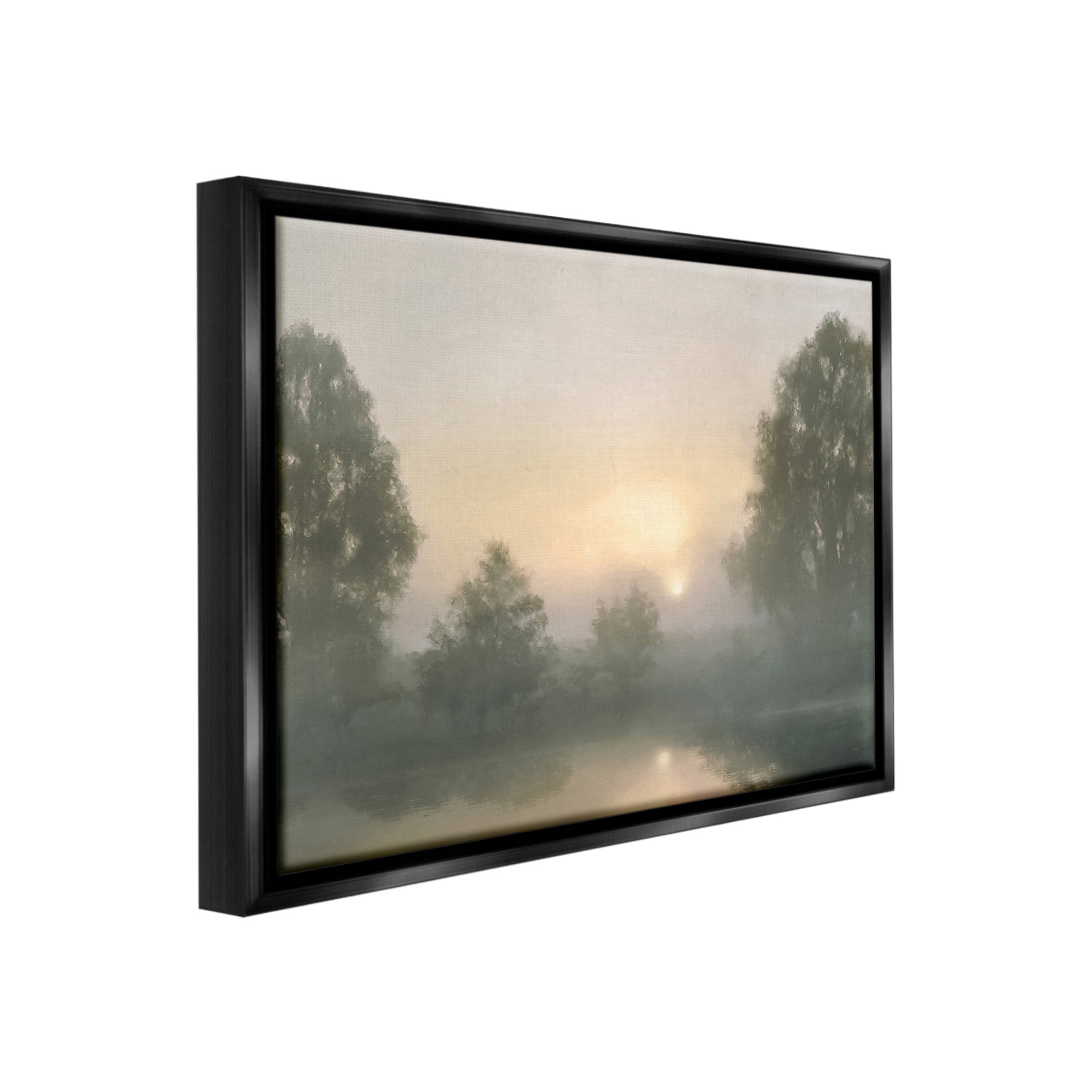 Stupell Industries Misty Pond Reflection Landscape Photography Black Floater Framed Canvas Art Print Wall Art, 21 x 17