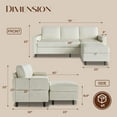 thumbnail image 2 of Modern L-Shaped Sectional Sofa with Storage Ottoman and Side Pockets, Convertible 3-Seater Corduroy Couch for Small Apartments, Living Rooms, and Offices, Beige, 2 of 7