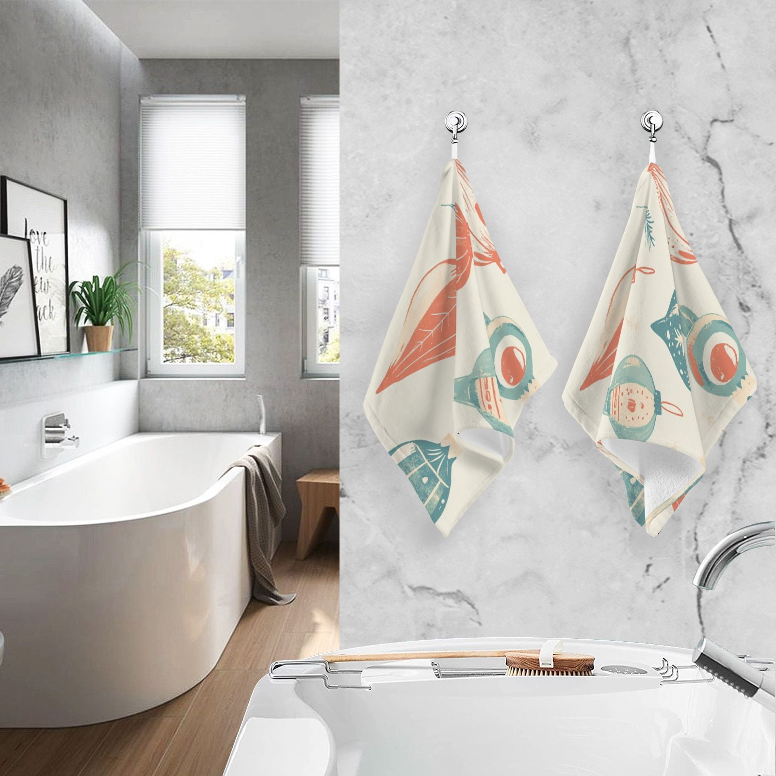 Ornamen Christmas Hand Towels Cotton Bath Towels Large Face Towels Absorbent for Bathroom 2 Packs