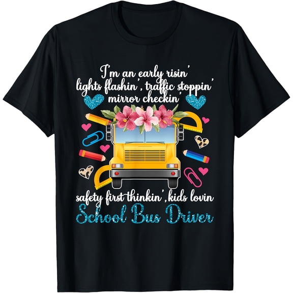 School Bus Driver Appreciation T-Shirt - 100% Cotton, Short Sleeve, Cartoon Design, Machine Washable
