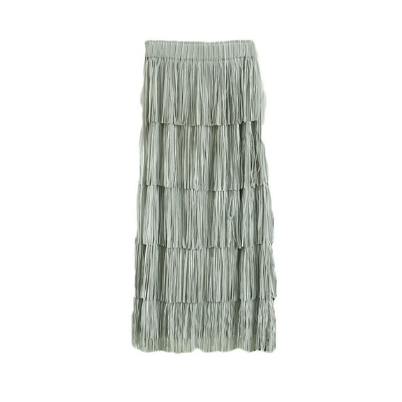 Ashirexll Skirts for Women Mid-Length Tassel Solid Color Straight Cake Skirt A-Line Midi Skirts Gray Free Size