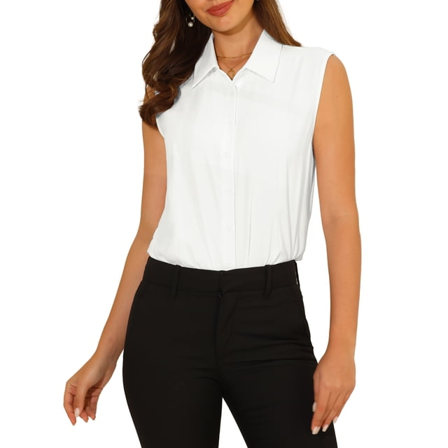 INSPIRAR CHIC Blusas de Trabajo para Mujeres, Mono sin Mangas, Camisa con Botones, 2XL Blanca