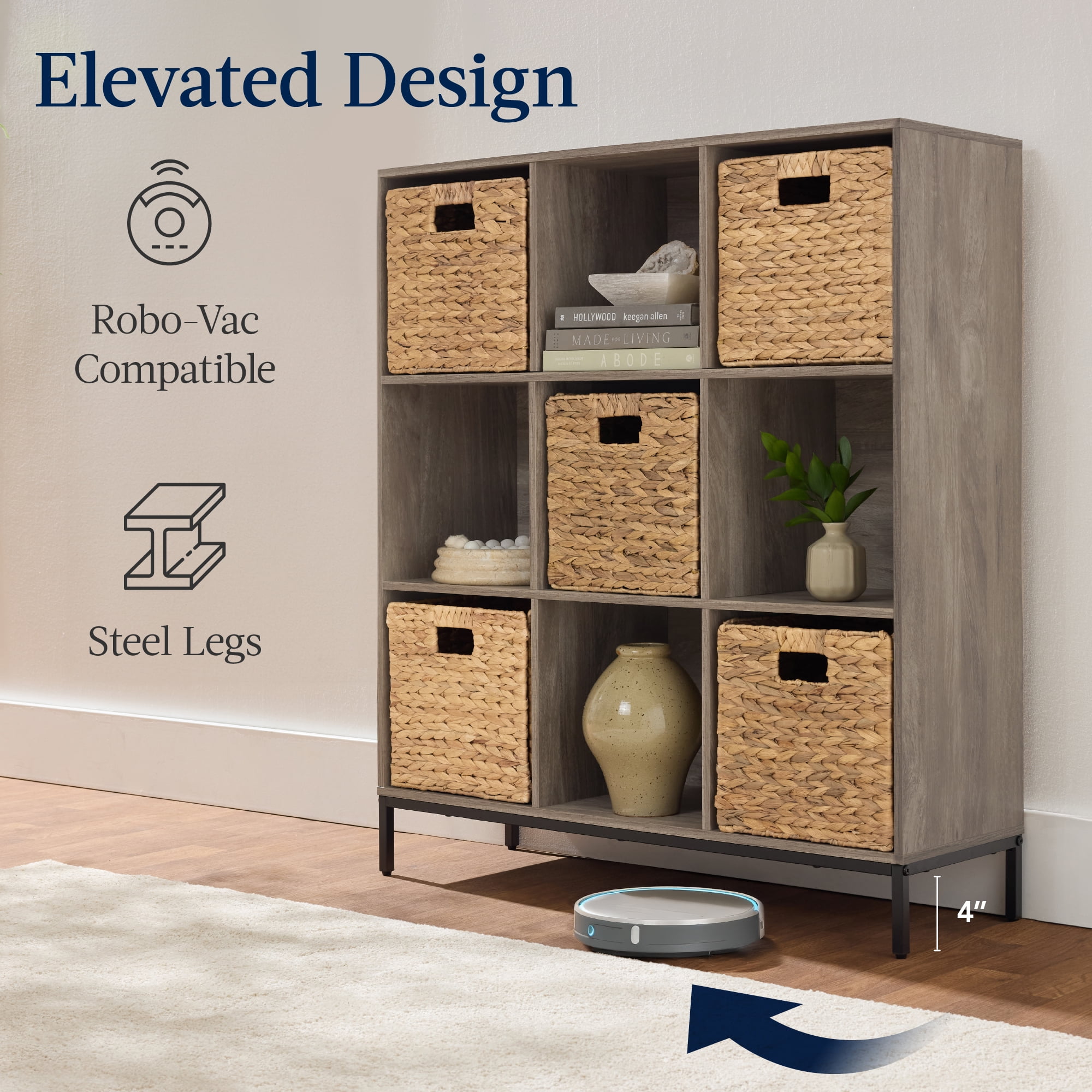 Best Choice Products Elevated 9-Cube Storage Organizer, 11in Shelf, Bookcase, Display Shelf, w/ Metal Legs  Greige