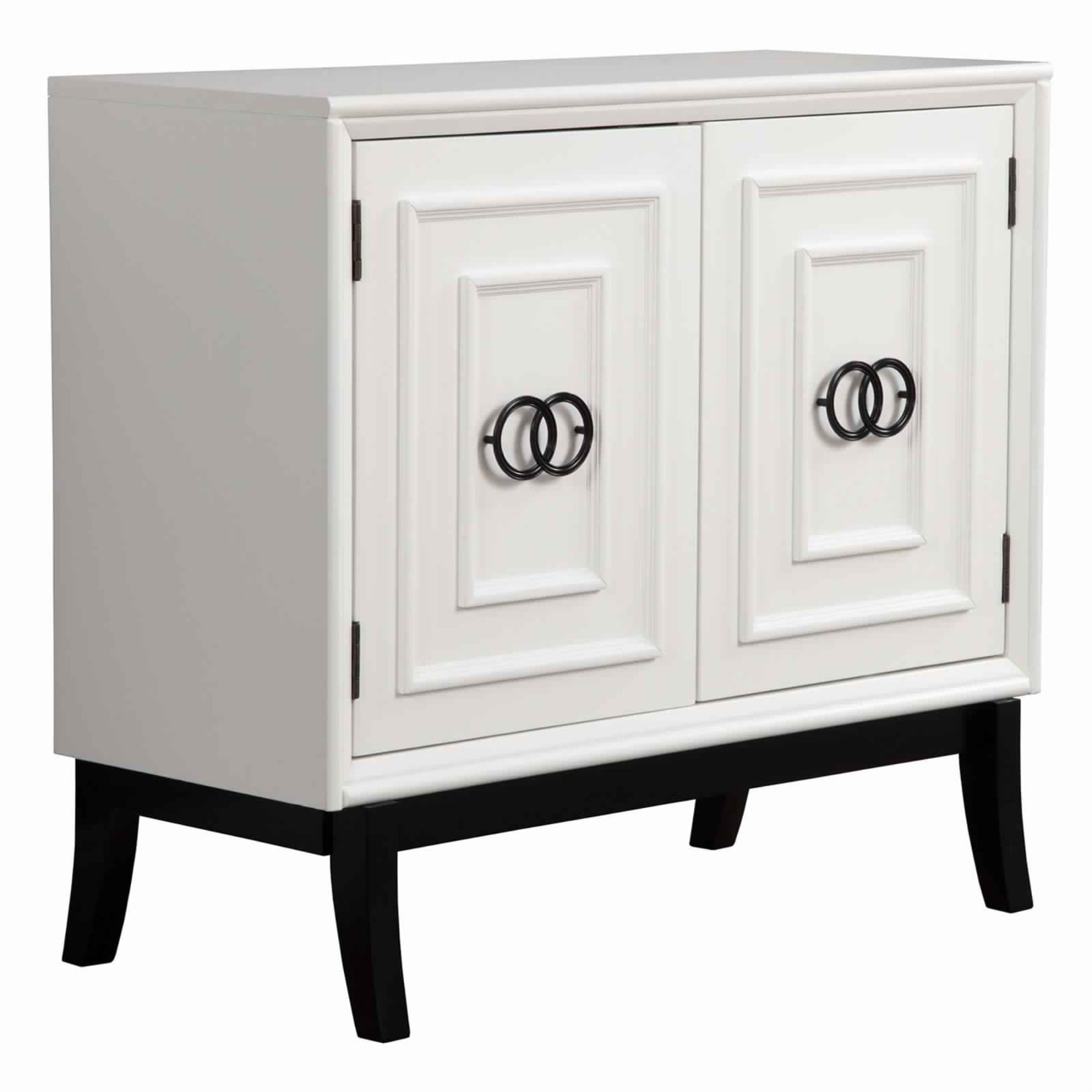 2 Door Accent Chest with Molded Rectangular Accents, White and Black
