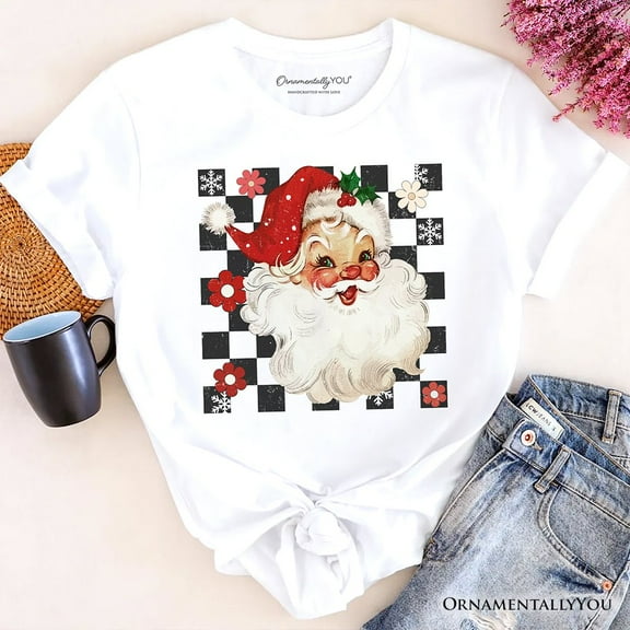 Checkered Santa Claus Vintage T-Shirt, Retro Merry Christmas Tee