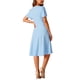thumbnail image 4 of Vestido midi de verano con envoltura para mujer Inspire Chic, con escote en V, mangas cortas abullonadas y bolsillos, tamaño L, color azul cielo, 4 of 5