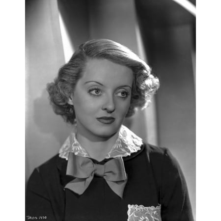 Bette Davis Portrait with Waved Short Hair in Black Long Sleep Dress and Large Brown Ribbon Tie Photo (Best Way To Sleep With Long Hair)