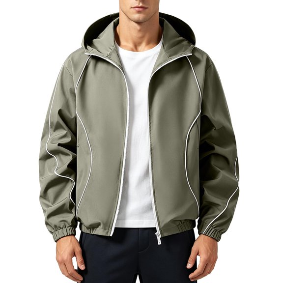 KyCheLot Mens Jackets Zip up Windbreaker Hooded with Pockets Loose Casual Outdoor Running Coat