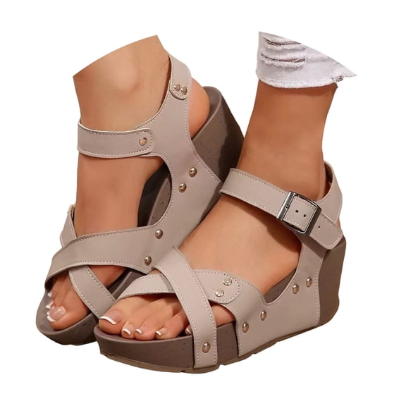 Dakaela Women's Platform Wedge Sandals Open Toe Buckle Casual Summer Shoes Cork Walking Dress Sandal