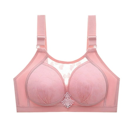 Gnurob Saving Women s No Underwire Bra Lace Full Coverage Bras Push Up T-Shirt Bralette Love Heart Embroidery Underwear Deals Hot Pink 38/85C