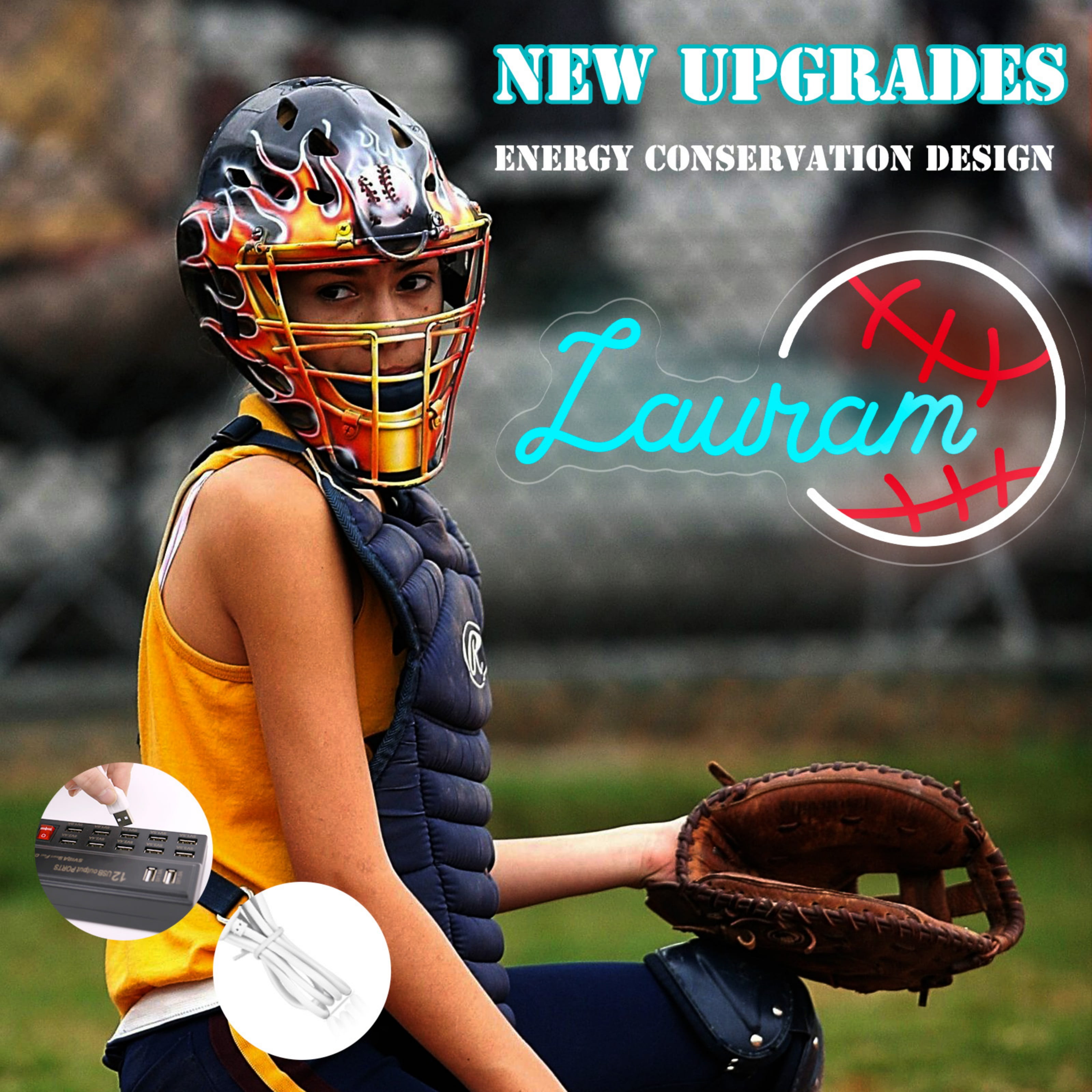 UPONRAY Single Line Custom Neon Signs with Baseball, Usb Powered with Adjustable Brightness Wall Decor for Gifts, Dark Blue, 12 inch