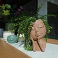 thumbnail image 4 of maceta de cabeza de niña, maceta de caras bonitas, macetas de estatua femenina, macetas suculentas de resina artística con orificio de drenaje para plantas de interior y exterior (marrón) Zefei Wu 8390615171519, 4 of 5
