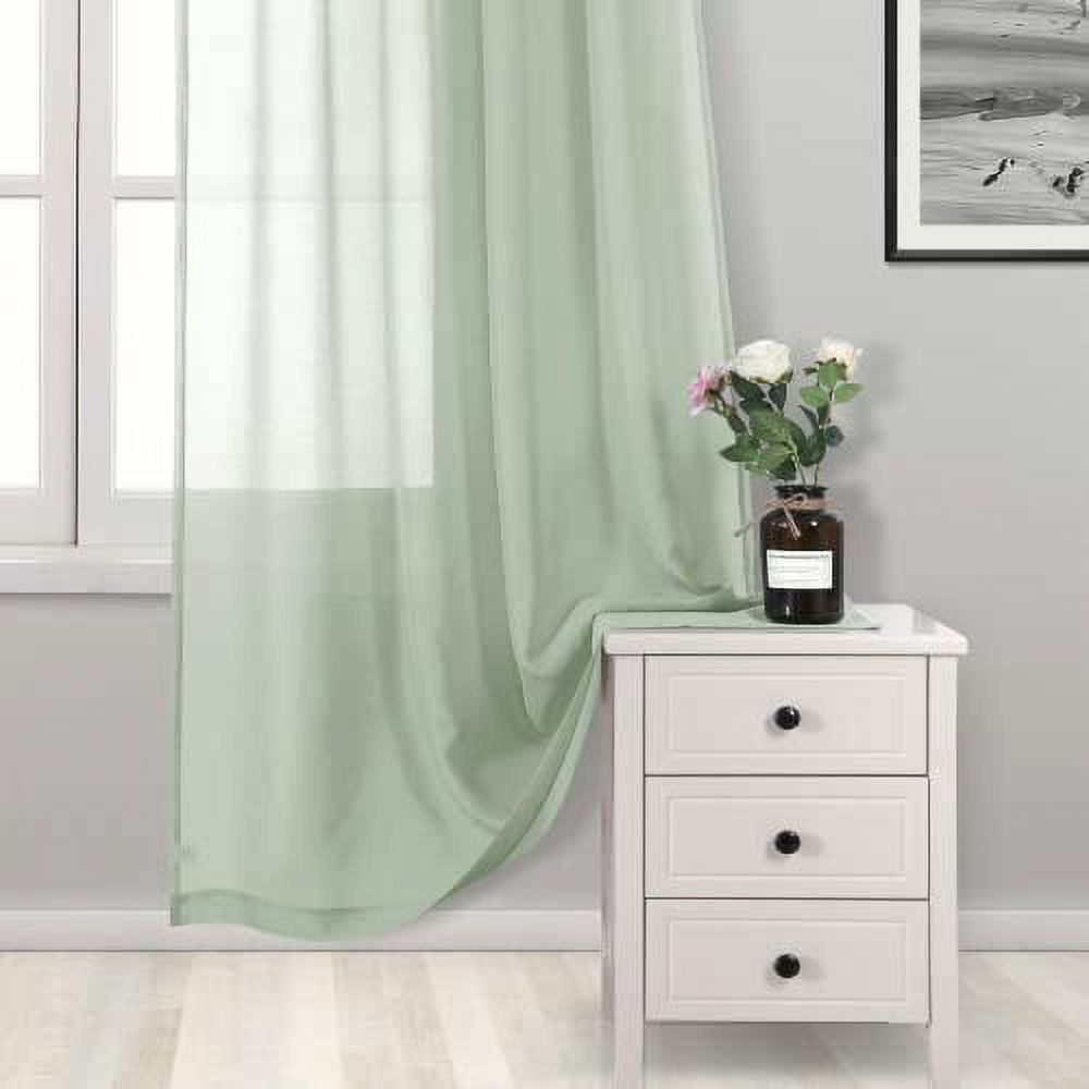 DWCN Sheer Faux Linen Curtains Contemporary Bean Green Solid Print Rod Pocket, 36” x 36” (2 Panels)