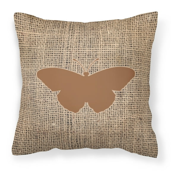 Carolines Treasures BB1050-BL-BN-PW1414 Butterfly Burlap and Brown   Canvas Fabric Decorative Pillow BB1050 14Hx14W