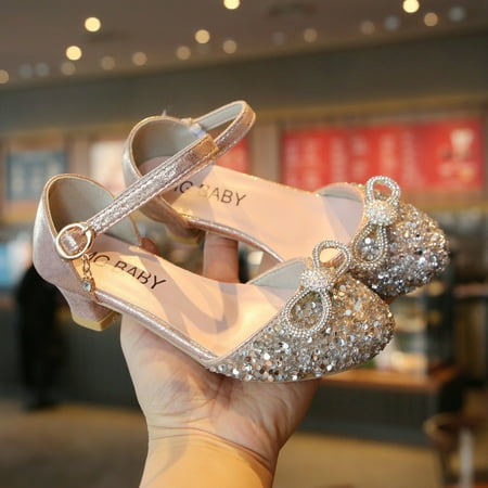 TMOYZQ Girls Dress Shoes Mary Jane Wedding Party Shoes Glitter Bridesmaids Princess Heels (Toddler/Little Kid/Big Kid)