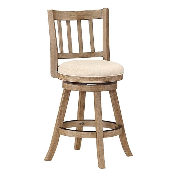 Benjara Adam 24" Solid Wood Swivel Counter Stool- Slatted Back- Ivory
