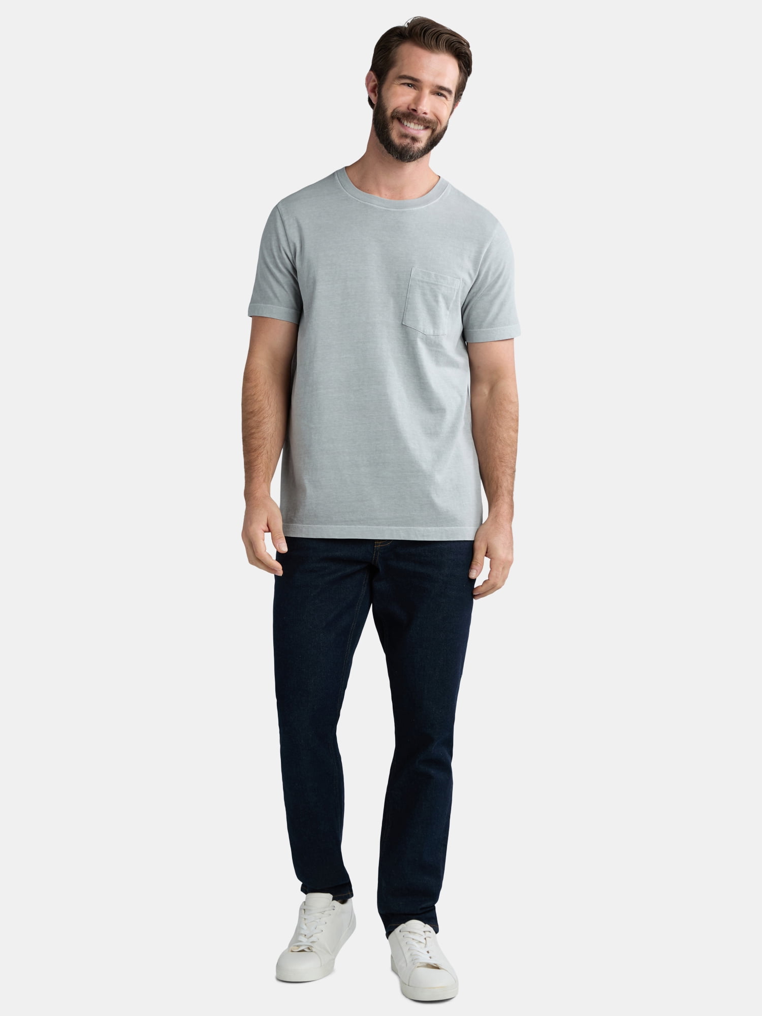 George Men's Garment Wash Crewneck Pocket Tee with Short Sleeves, Size XS-3XL