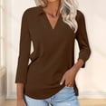 thumbnail image 4 of Cuekondy Brown Womens Tops Women's 3/4 Sleeve T Shirts Summer V Neck Shirts Collared Casual Basic Tees Blouse T Shirts for Women Size M, 4 of 4