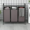 thumbnail image 2 of 3-Bag Laundry Sorter,Laundry Hamper Cart with Heavy Duty Rolling Lockable Wheels and Removable Bags (Brown), 2 of 12