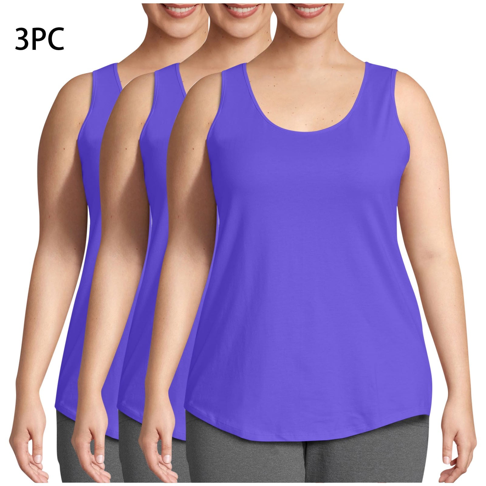 Fouhkni Plus Size Tank Tops for Women Sleeveless Round Neck Basic Loose Casual Plain Tunic Tops 3 Pack
